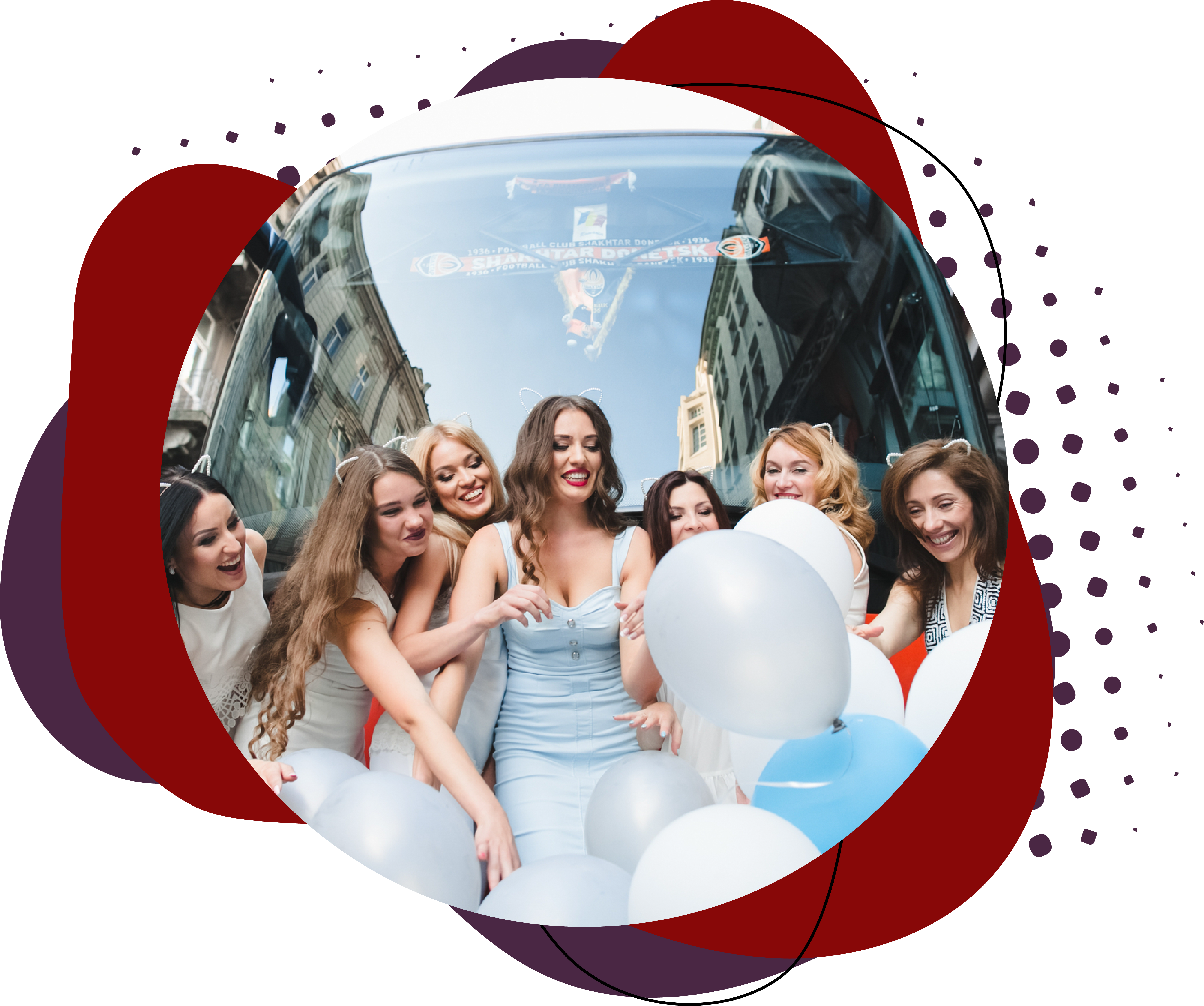 The Girls With Ballons Stand Near Bus